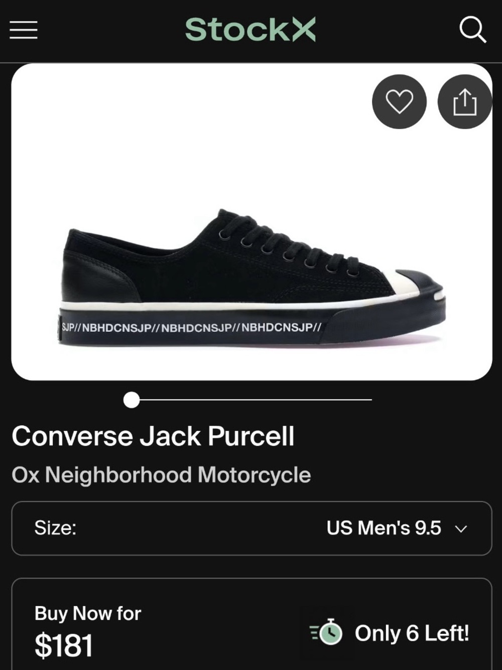 🔥 Converse x Neighborhood Jack Purcell Ox size 9.5 men’s LIKE NEW